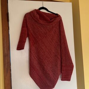 OSKA Red Heathered Asymmetrical Sweater Poncho Size 2